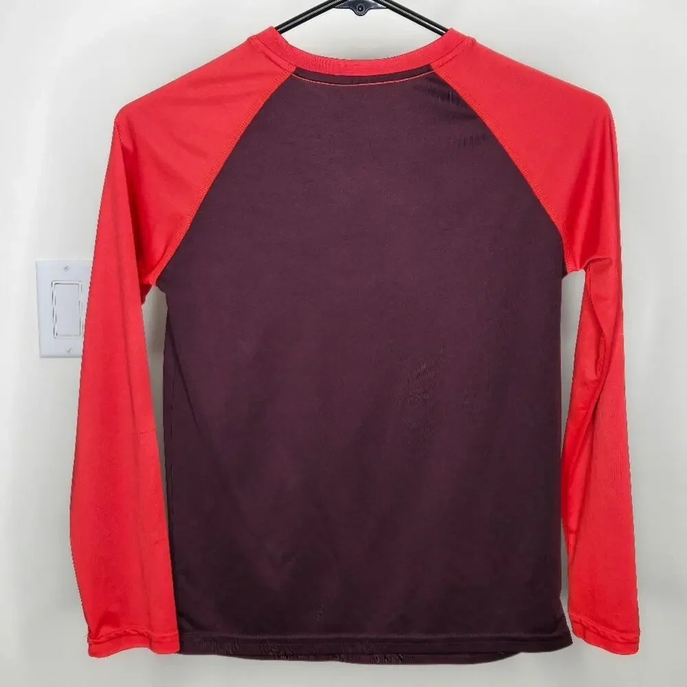 ATHLETIC WORKS Boys Long Sleeve Shirt Cant Stop Me Size L 10-12 Red Brown White